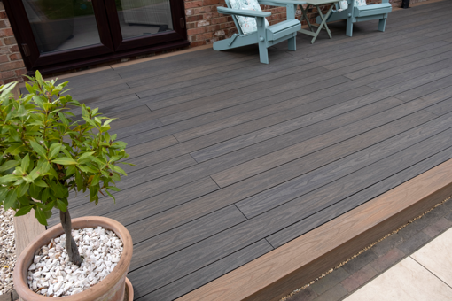Timber decking in a residential garden